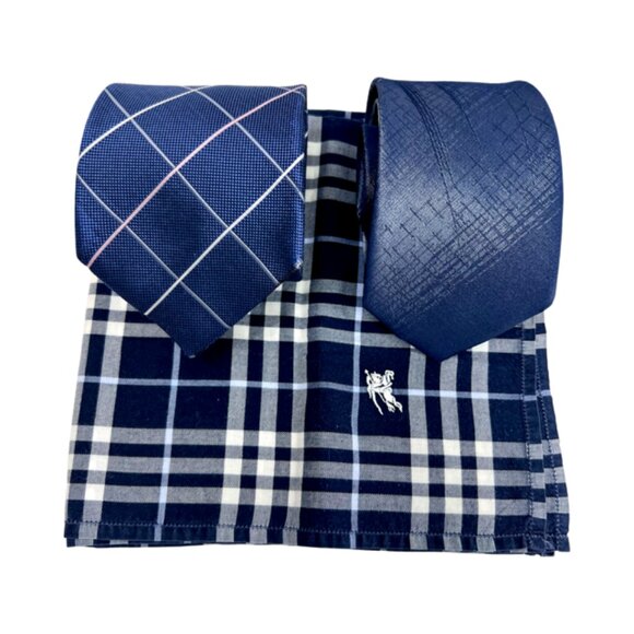 Set: 2 Neckties Burberry Blue  & El  Groco  Italy +1 Burberry  Handkerchief (54 - Picture 2 of 15